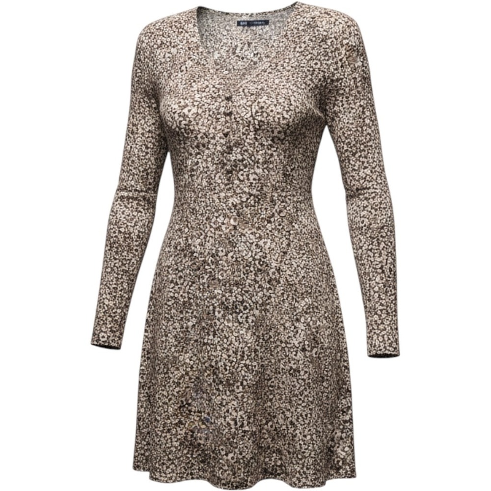 Zara Women Brown Abstract Animal Print V-Neck Button Long Sleeve Mini Dress S